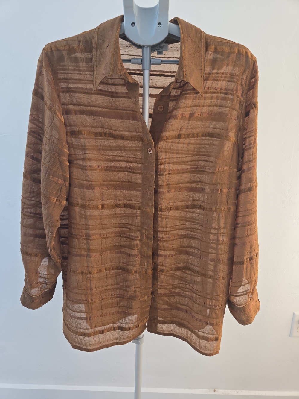 Coldwater Creek Burnt Orange Sheer Striped Blouse